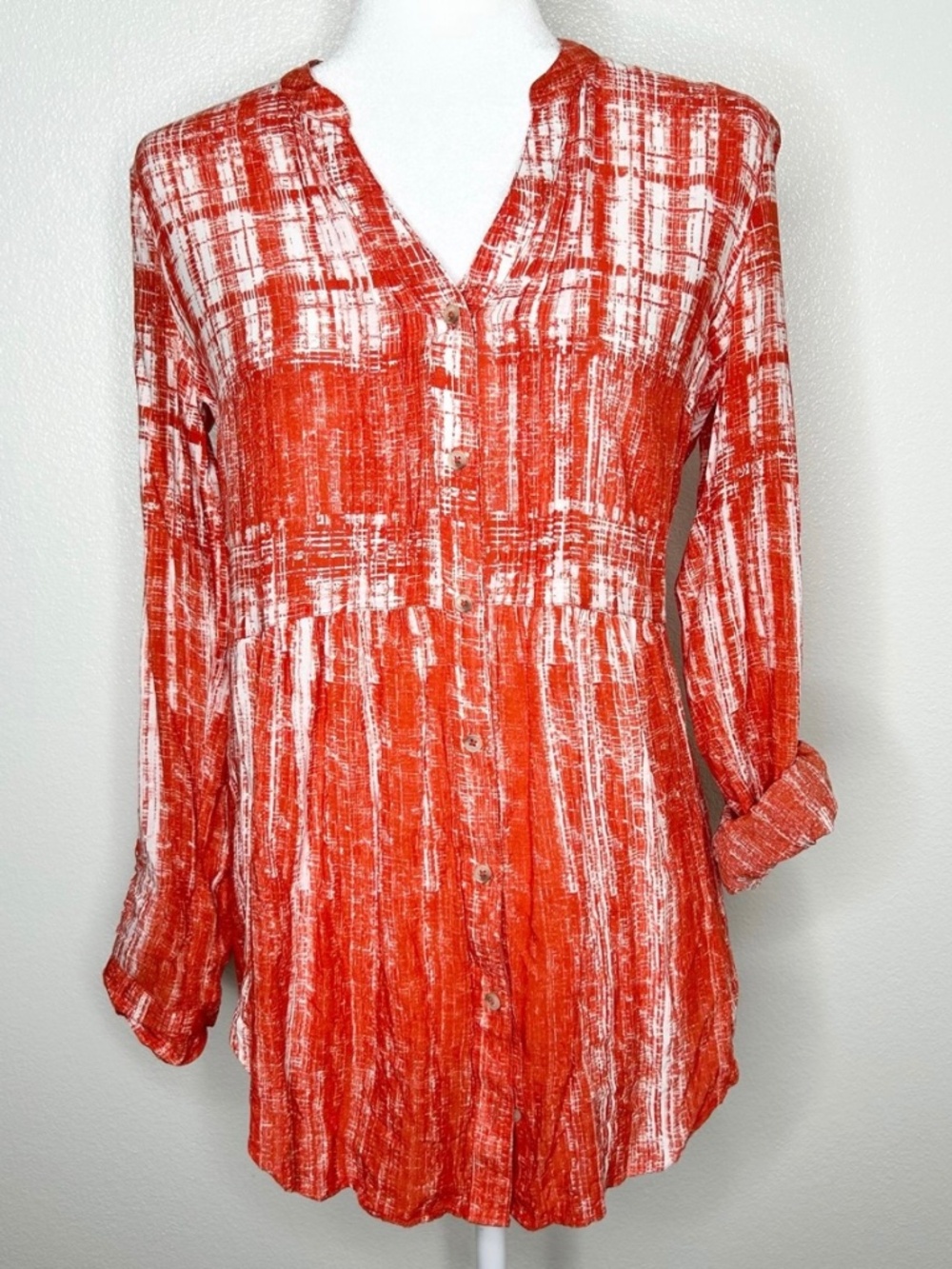 Maeve Anthropologie Womens Calia Orange Long Sleeve Button-Up Tunic Top Size 6